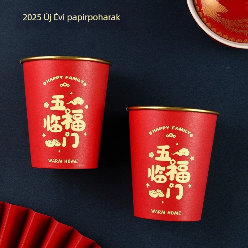 2025 Kígyó éve – egyszer használatos papír pohár aranyfóliával, 201–300 ml