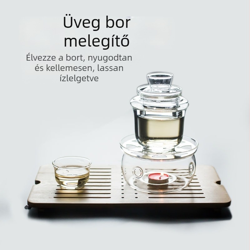 Hőálló üveg rizsvin melegítő készlet — otthoni használatra, kancsó és poharak, vintage stílus