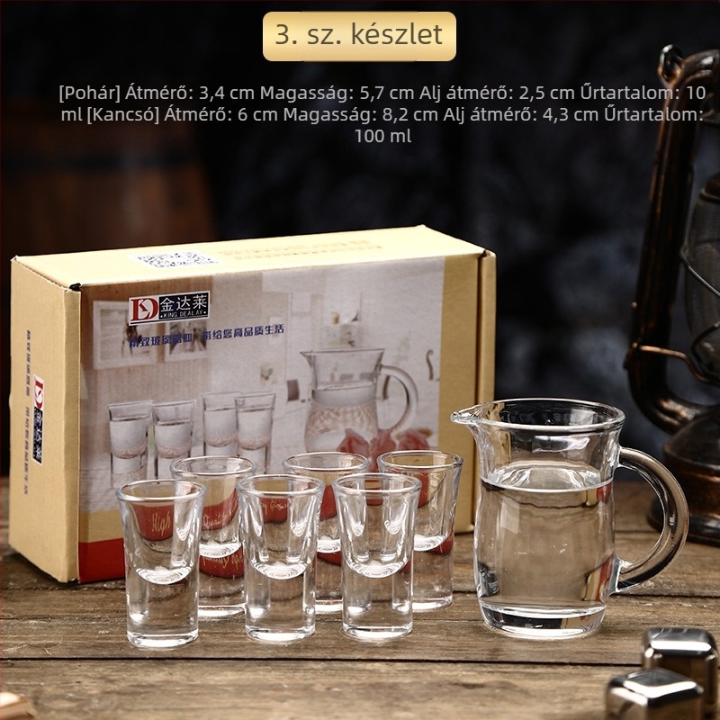 Üveg likőr készlet: 1 dekantáló és 6 pohár, több stílus választható, 100 ml kapacitás