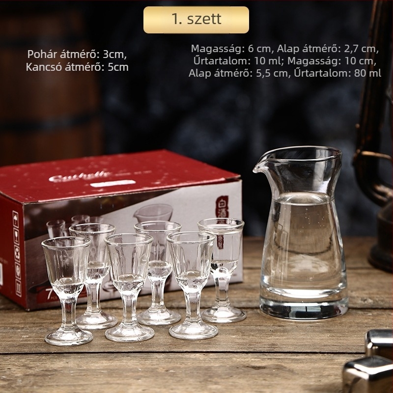 Üveg likőr készlet: 1 dekantáló és 6 pohár, több stílus választható, 100 ml kapacitás
