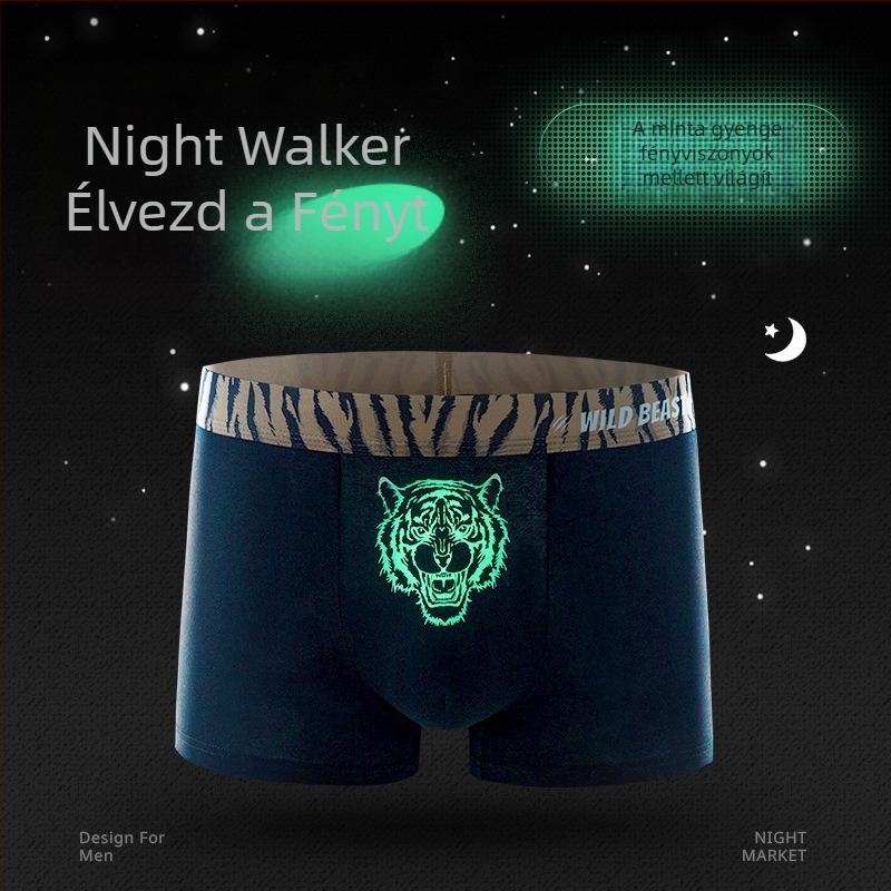 Férfi pamut boxer brief antibakteriális ágyéki résszel, középmagas derék, légáteresztő és gyorsan száradó; egyszínű és állatmintás (tigris fej).