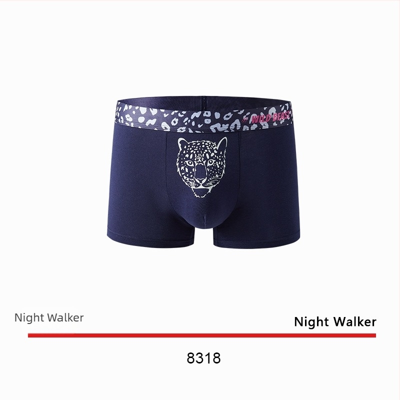 Férfi pamut boxer brief antibakteriális ágyéki résszel, középmagas derék, légáteresztő és gyorsan száradó; egyszínű és állatmintás (tigris fej).