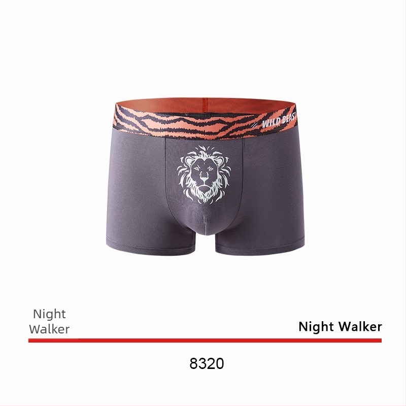 Férfi pamut boxer brief antibakteriális ágyéki résszel, középmagas derék, légáteresztő és gyorsan száradó; egyszínű és állatmintás (tigris fej).