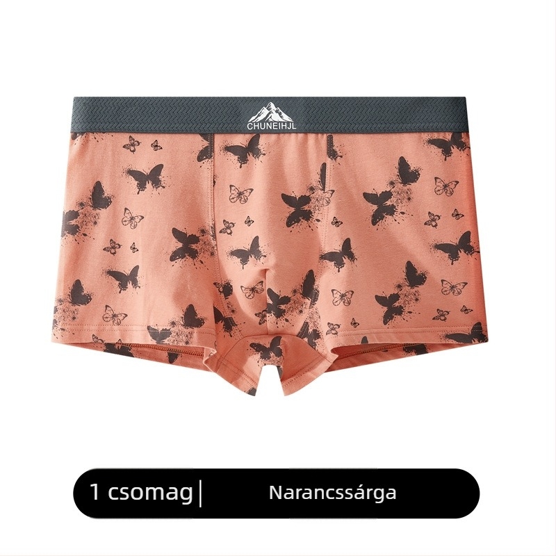 2025 Új 100% pamut boxer férfiaknak lepke mintával, középmagasságú, légáteresztő és kényelmes