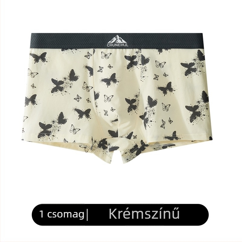 2025 Új 100% pamut boxer férfiaknak lepke mintával, középmagasságú, légáteresztő és kényelmes