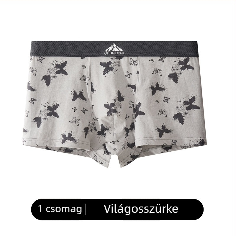 2025 Új 100% pamut boxer férfiaknak lepke mintával, középmagasságú, légáteresztő és kényelmes
