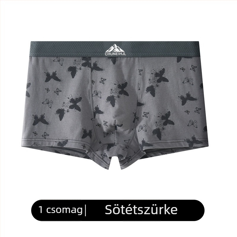 2025 Új 100% pamut boxer férfiaknak lepke mintával, középmagasságú, légáteresztő és kényelmes