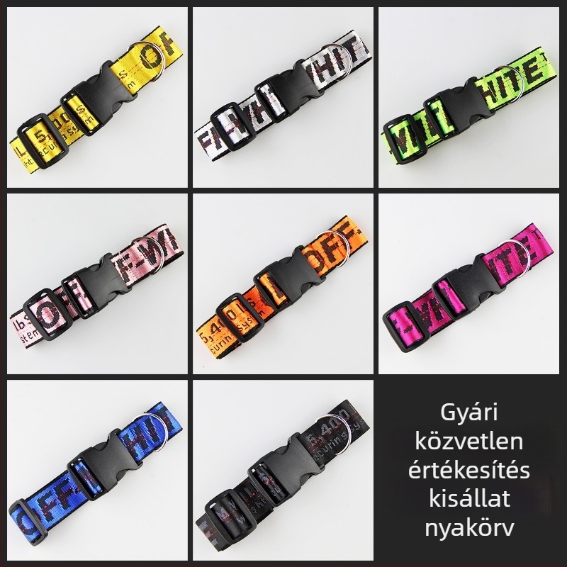 Off-White színű nylon kutyanyakörv pórázzal Francia bulldog, uszkár és schnauzer számára