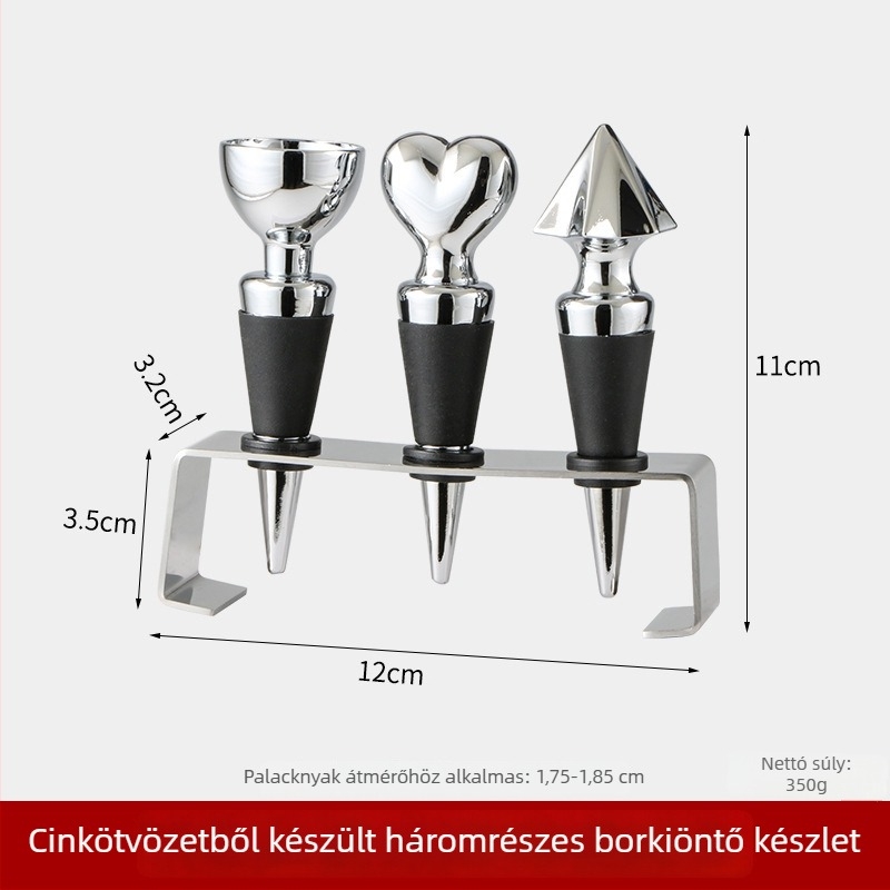 Cinkötvözetből készült bordugó készlet (4 db) állvánnyal – dugók és zárófedél üvegekhez