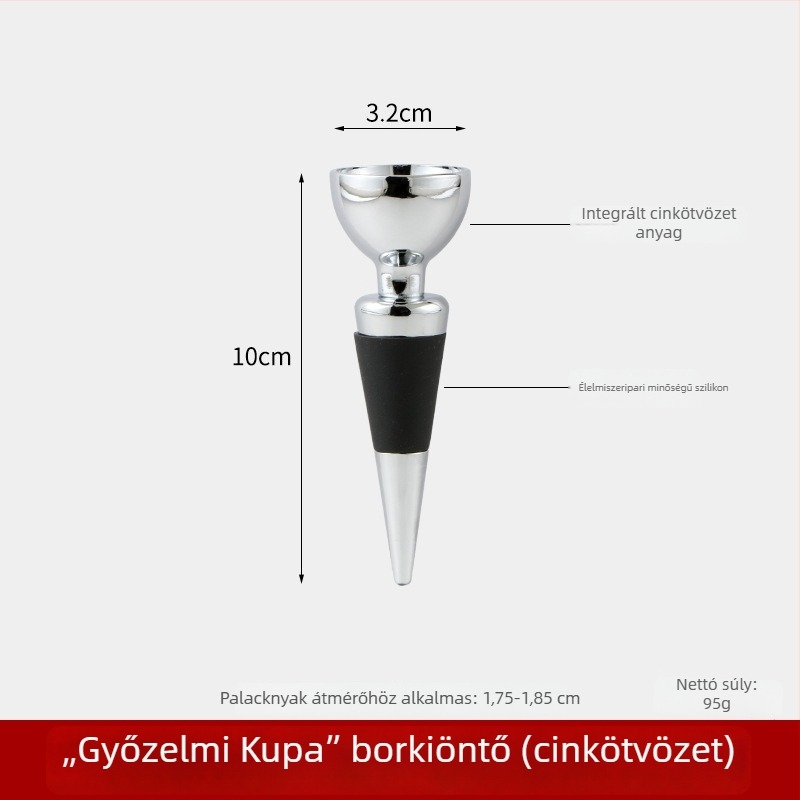 Cinkötvözetből készült bordugó készlet (4 db) állvánnyal – dugók és zárófedél üvegekhez