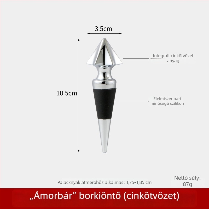 Cinkötvözetből készült bordugó készlet (4 db) állvánnyal – dugók és zárófedél üvegekhez