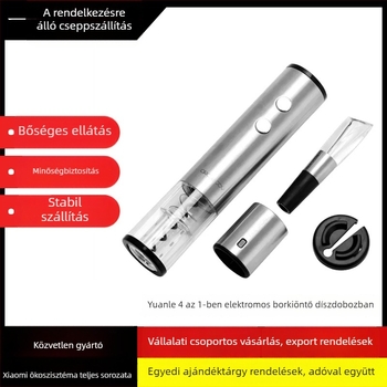 Elektromos vörösboros dugóhúzó, 4‑in‑1 ajándékcsomag, rozsdamentes acél 304, Round Music