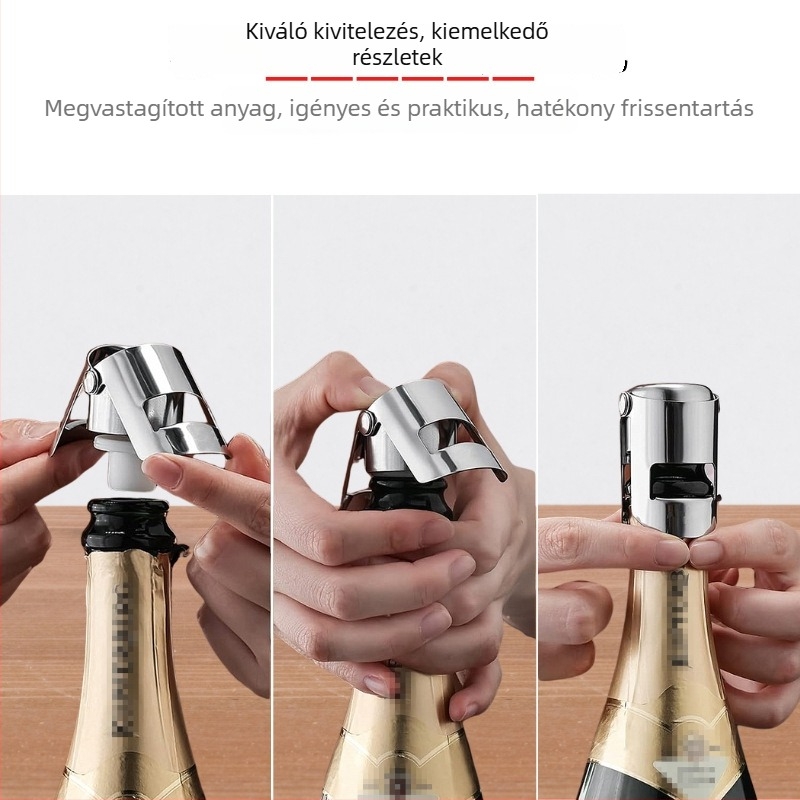 Rozsdamentes acél pezsgődugó, hosszú, dupla fülű dizájn pezsgőhöz