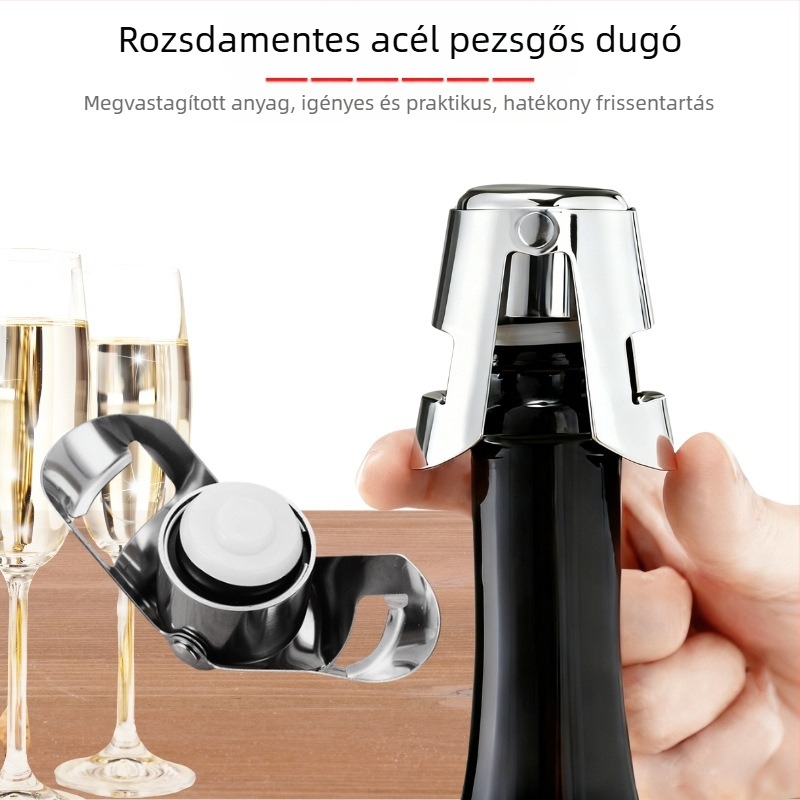 Rozsdamentes acél pezsgődugó, hosszú, dupla fülű dizájn pezsgőhöz