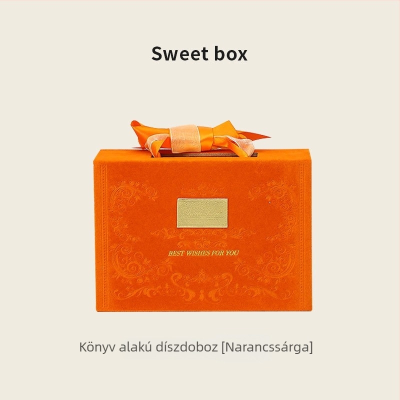 Új esküvői ajándékdoboza masnival, hordozható bonbon-doboz, velúr vintage doboz