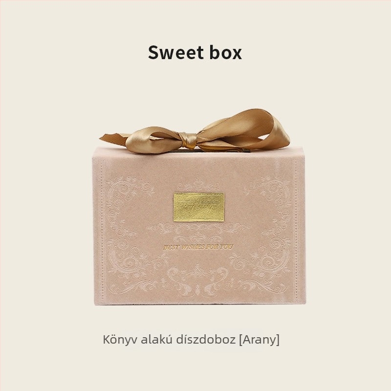 Új esküvői ajándékdoboza masnival, hordozható bonbon-doboz, velúr vintage doboz