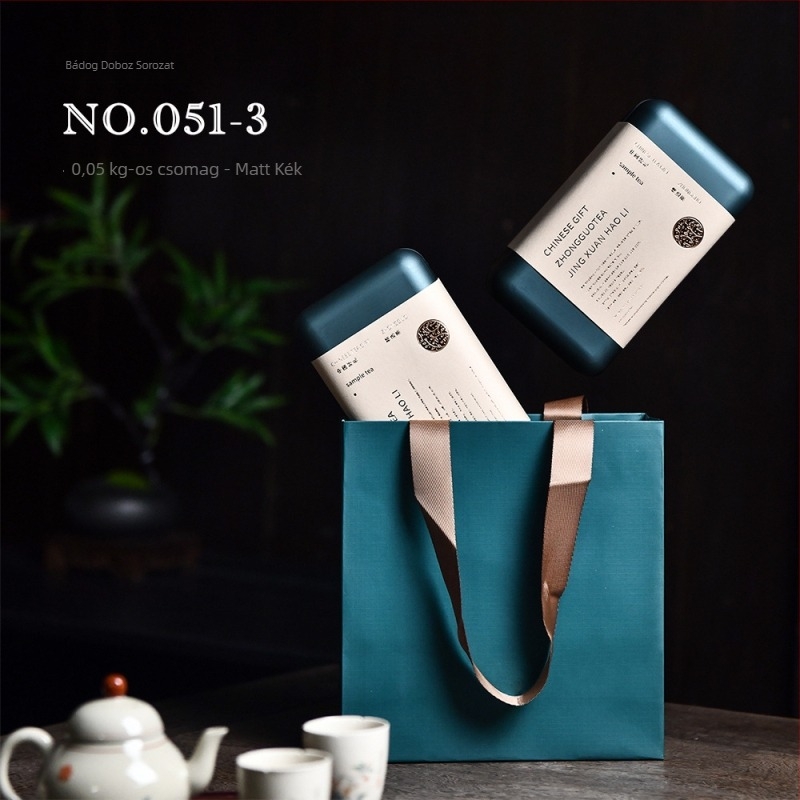 Téglalap alakú fémdoboz teának tárolására, 1,15 kg, Da Hong Pao és Shui Xian teák ajándékcsomag