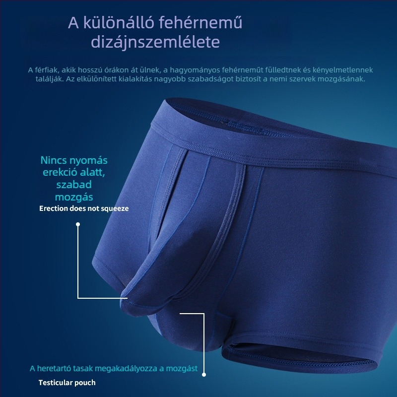 Férfi modalból készült lélegző boxer, ergonómikus U-formájú zsebbel a herék támogatására
