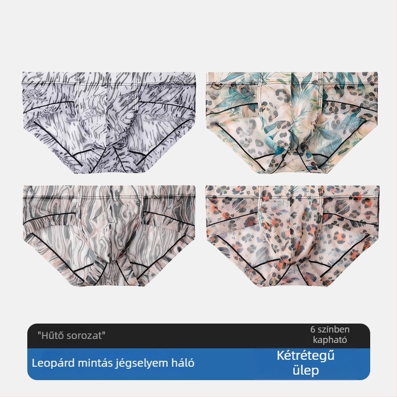 Férfi alsónadrág leopárd mintával, ice silk anyagból, vékony és átlátszó