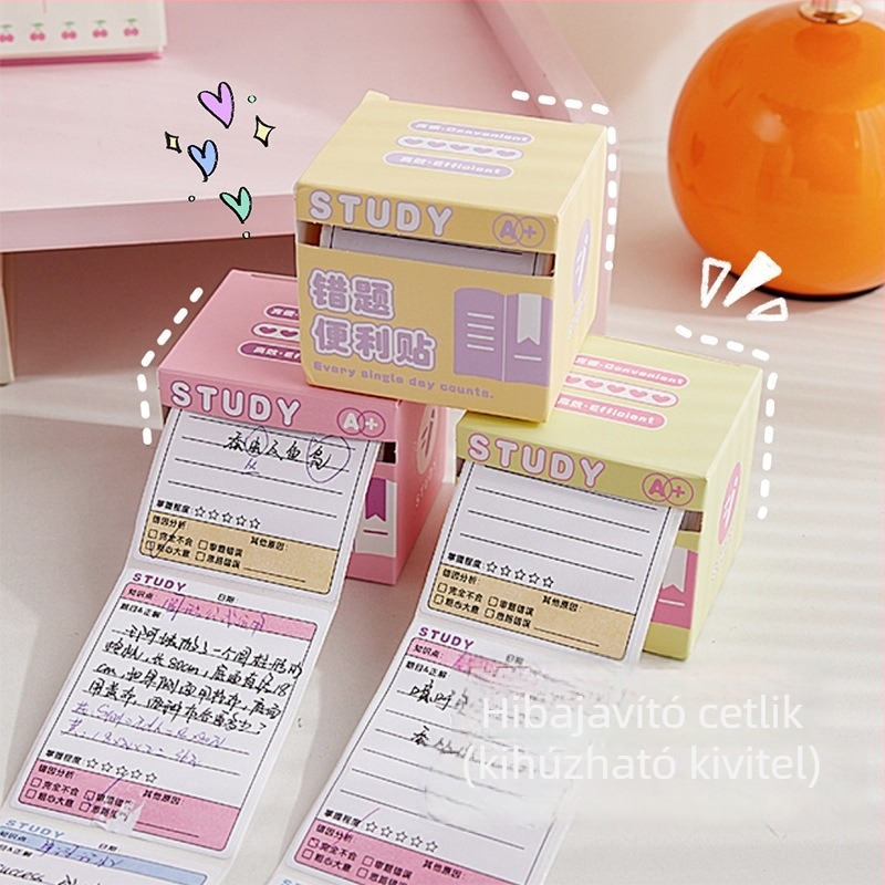 Húzható korrekciós Post-it jegyzettömb tanulók számára, elegáns kivitelezés, teljes tapadással