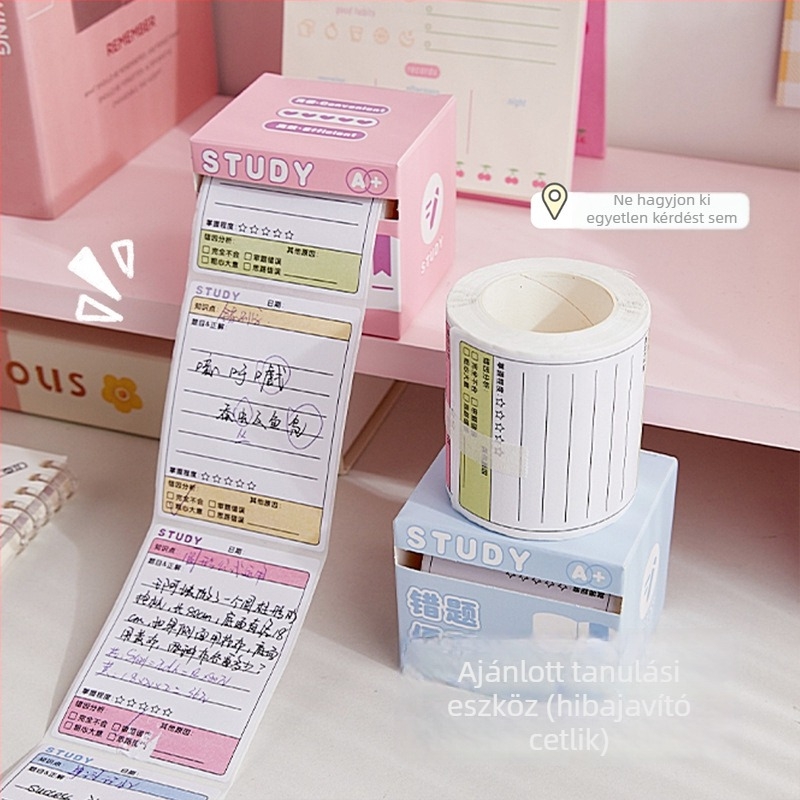 Húzható korrekciós Post-it jegyzettömb tanulók számára, elegáns kivitelezés, teljes tapadással