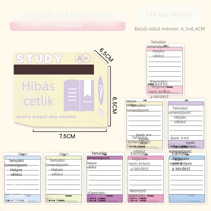 Húzható korrekciós Post-it jegyzettömb tanulók számára, elegáns kivitelezés, teljes tapadással