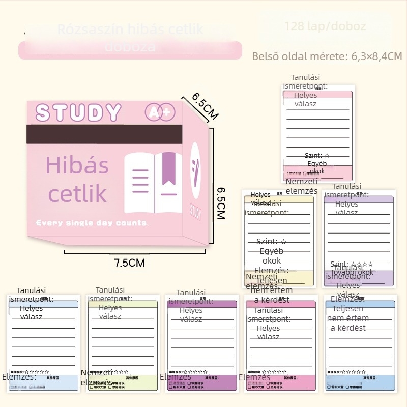 Húzható korrekciós Post-it jegyzettömb tanulók számára, elegáns kivitelezés, teljes tapadással
