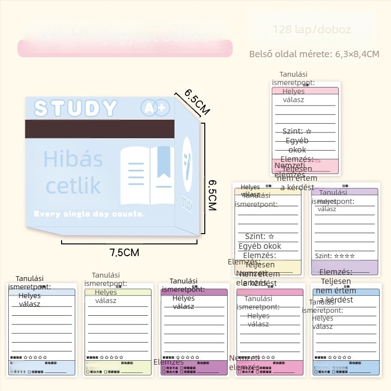 Húzható korrekciós Post-it jegyzettömb tanulók számára, elegáns kivitelezés, teljes tapadással