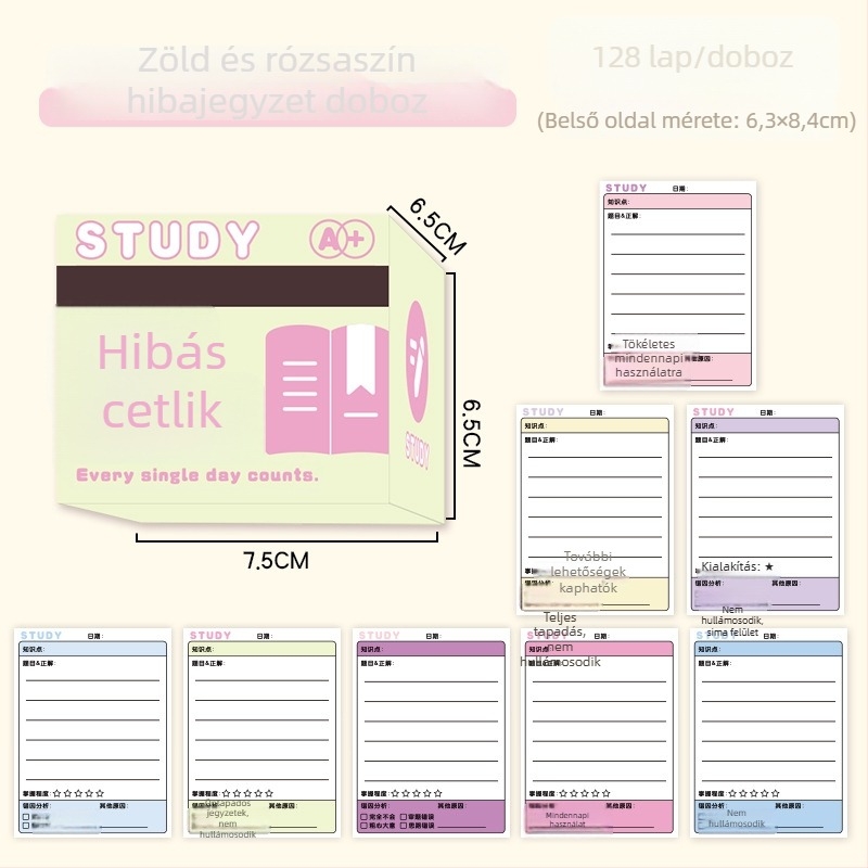 Húzható korrekciós Post-it jegyzettömb tanulók számára, elegáns kivitelezés, teljes tapadással