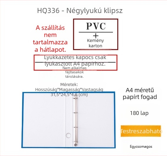 A4-es D-gyűrűs irattartó mappa, 1,5 hüvelykes lyukasztott keménykartonból