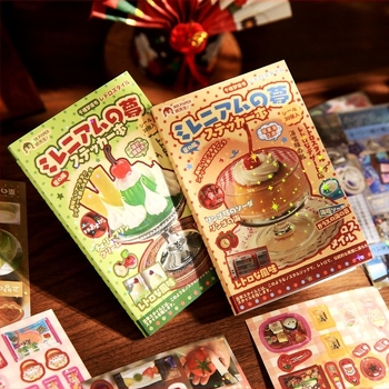 Retro ízvilág étterem sorozat matricás könyv, japán stílusú kivágott matricák, aranyos ételeket ábrázoló képregények DIY napló dekorációhoz