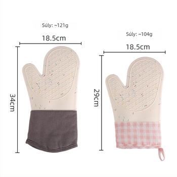 Pamut-szilíkon sütőkesztyű kockás mintával, hőálló mikrohullámú sütő kesztyű, hossz 29–34 cm