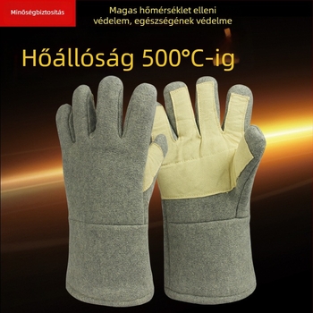 Hőálló kesztyűk forró munkákhoz, 300–500°C, tűzálló és hőszigetelő, ötujjas kialakítás, alumíniumfóliával és aramid rosttal