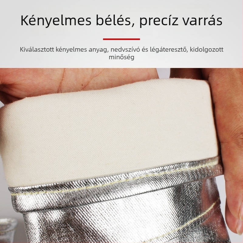 Hőálló kesztyűk forró munkákhoz, 300–500°C, tűzálló és hőszigetelő, ötujjas kialakítás, alumíniumfóliával és aramid rosttal