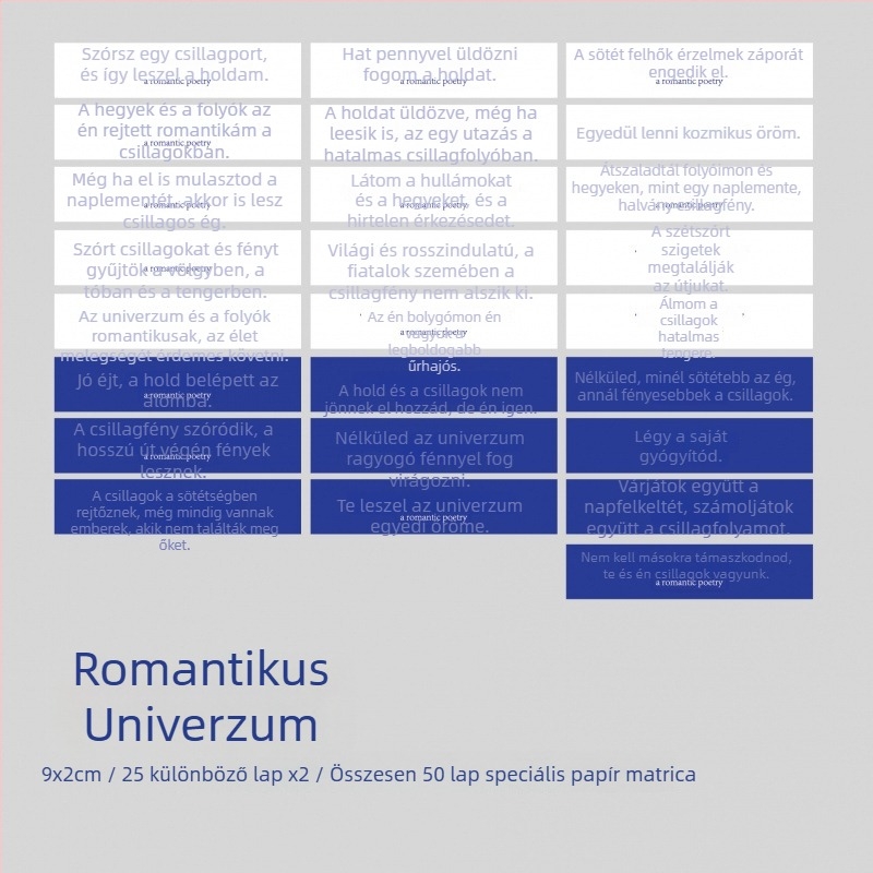 Romantikus és rendíthetetlen tervező matricák készlete szerelem idézetekkel és művészi naplómatricákkal