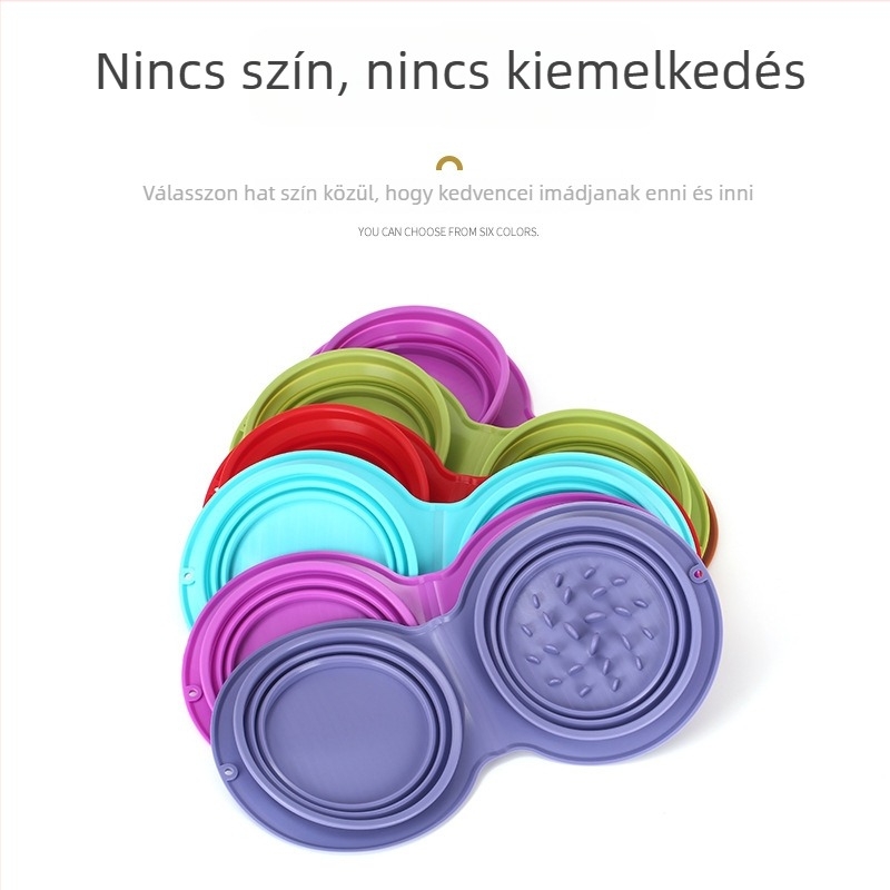 Összecsukható szilikonból készült kisállat tál, kettős rekesz vízre és ételre – kutyáknak és macskáknak