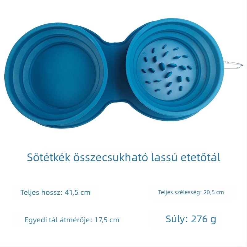 Összecsukható szilikonból készült kisállat tál, kettős rekesz vízre és ételre – kutyáknak és macskáknak