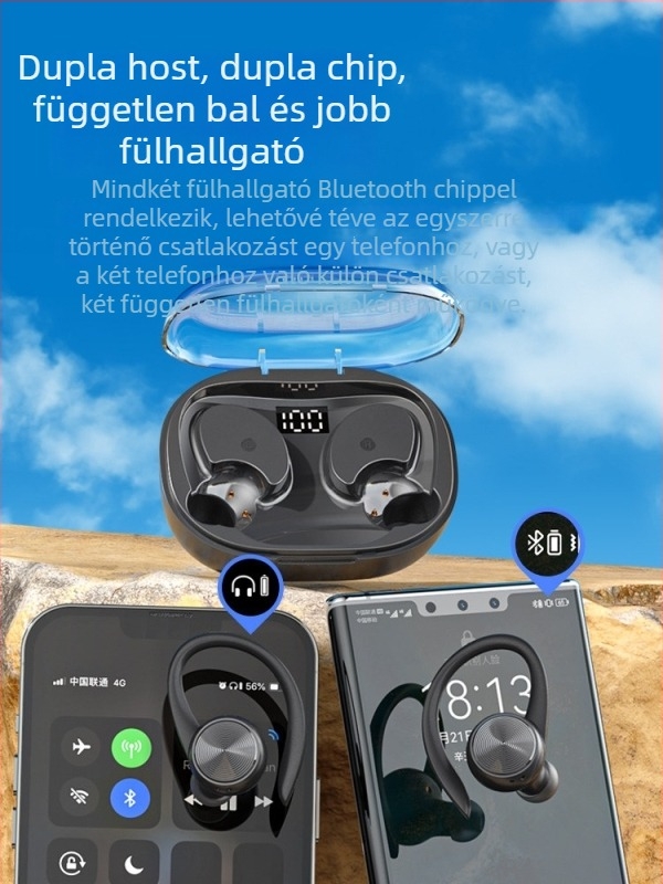 Fülhorgos Bluetooth fejhallgató, valódi vezeték nélküli, 2024-es sportmodell, hosszú akkumulátor-üzemidő, ideális futáshoz, Android-kompatibilis