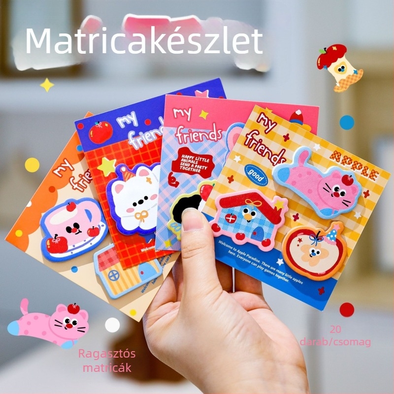 Aranyos háziállat témájú ragasztós jegyzetek készlet diákoknak, rajzfilmszerű dekoratív matricák, üzenetjegyzetek, memo lapok, újrahasználható ragasztós jegyzetek