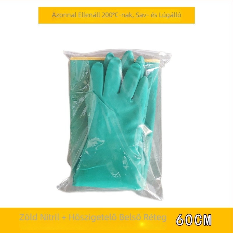 60 cm hosszú vízálló és hőálló kesztyű PVC-kaucsukból, hőszigetelés, égési védelem, gőzállóság, sav- és lúgállóság, olajállóság