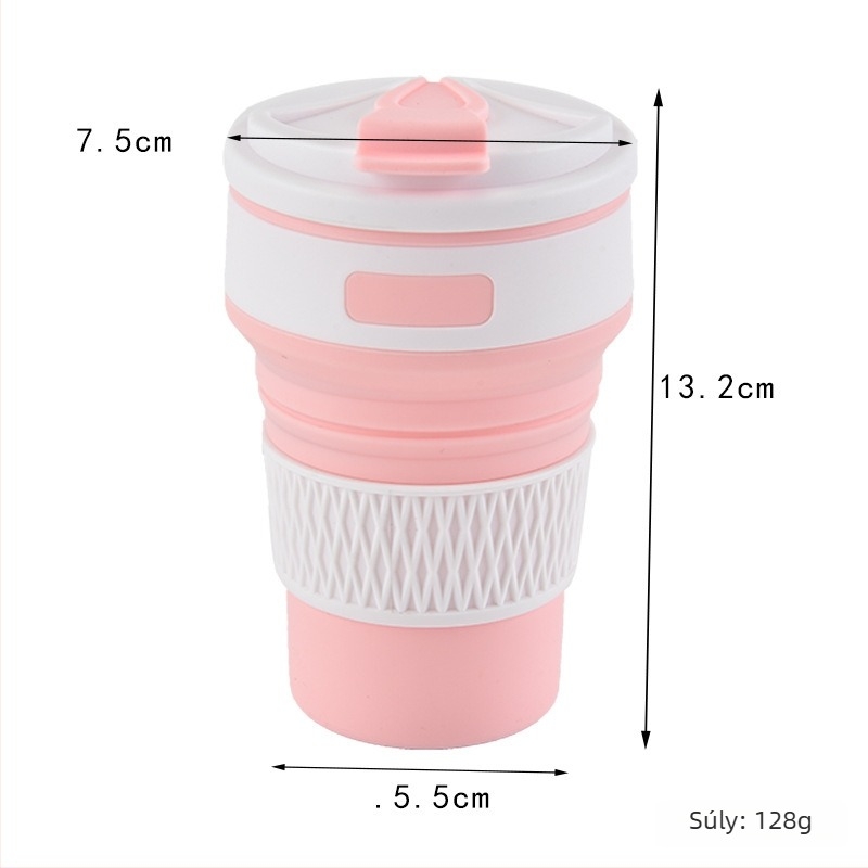 Kültéri szilikonból készült összecsukható pohár, 350 ml, forró és hideg italokhoz, Macaron stílus