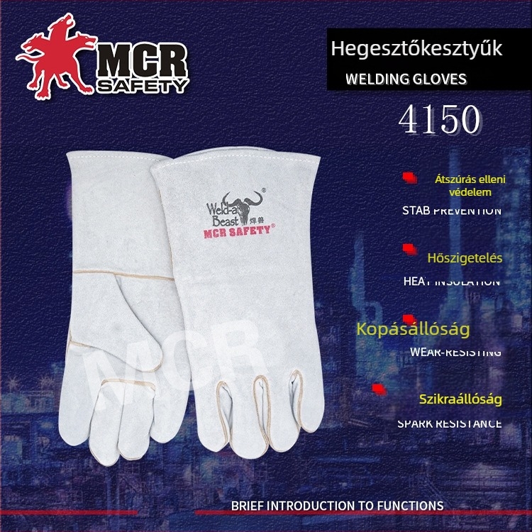 Welding Beast 4150 Hosszabbított, két rétegű marhabőr hegesztő kesztyűk, 35 cm