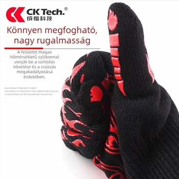 Chengkai Technology Deyan szilikon hőálló kesztyűk, 500°C-ig, sütőhöz és grillsütőhöz, csúszásmentes, tűzálló, szigetelt