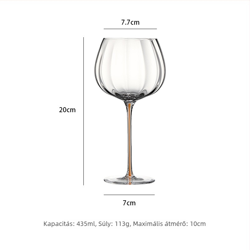 Színes boros pohár mintás szárú, ólommentes üvegből, burgundi stílusú, elegáns otthoni használatra — finom boros eszközök készlet