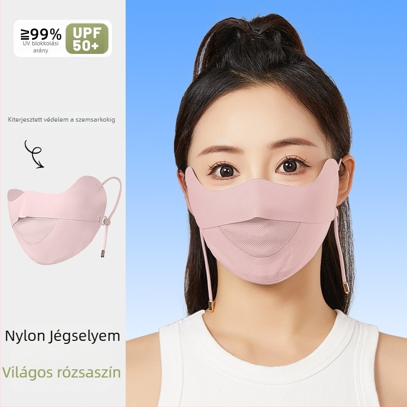 Légáteresztő selyemmaszk hyaluronsavval a teljes arcot fedő, nyom nélküli dizájn, UV-védelmet nyújtó maszk nejlon ice silk anyagból