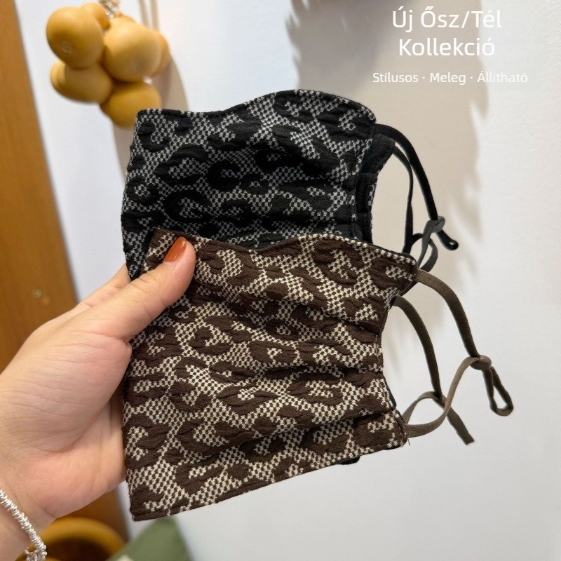 Női téli leopárvmintás maszk, meleg, szél- és porálló, légáteresztő kerékpározáshoz