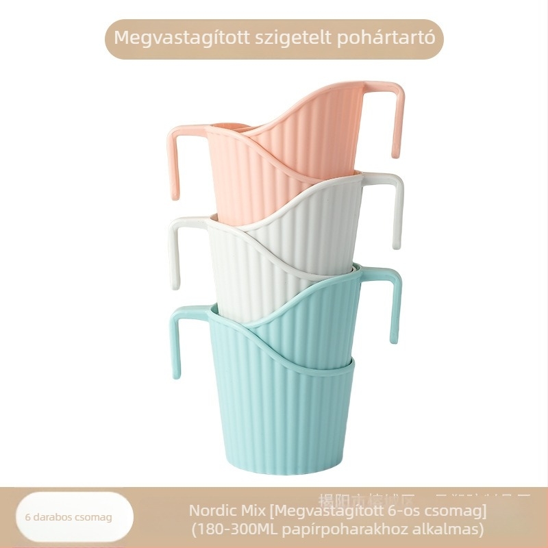 Műanyag pohártartó egyszer használatos papír poharakhoz, vastagított tartó hőszigeteléssel és égési védelemmel, univerzális használat
