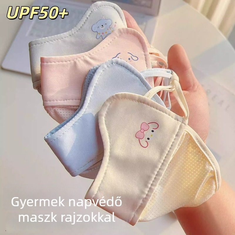 Új gyerekeknek készült ice-silk UV-védő maszk, aranyos nyomtatott mintával, légáteresztő hálós maszk kültéri tevékenységekhez