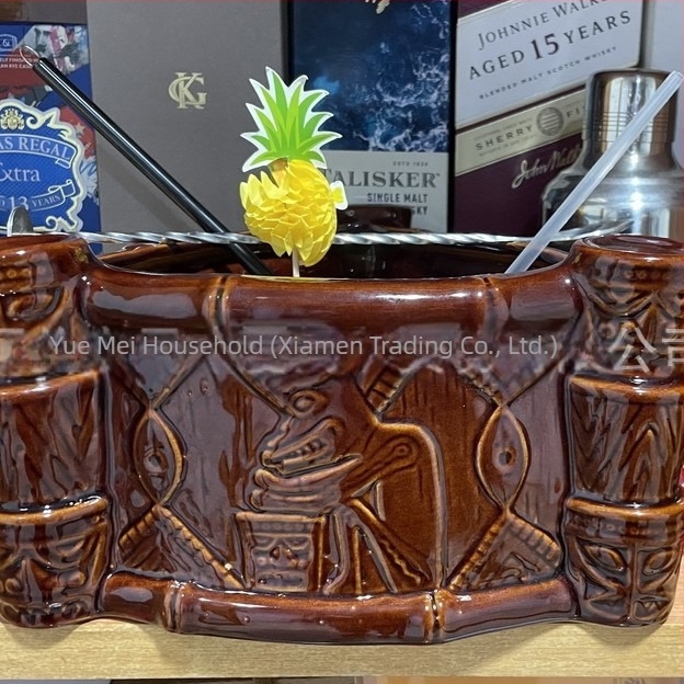 Tiki Bar kerámiás punchtál és tiki bögre, 1000 ml, koktél pohár