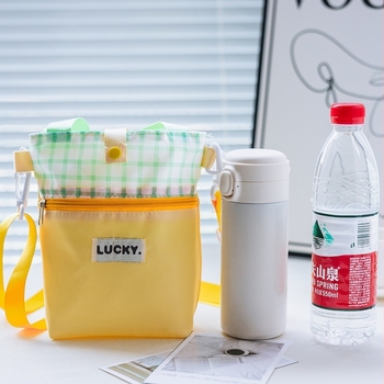 Dopamine színű termosz tárolóhüvely és crossbody táska — hordozható vászon pohárvédő